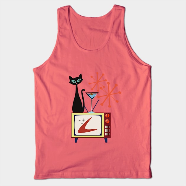 Retro Kitty Sitting on a Vintage Telly Tank Top by Lisa Williams Design